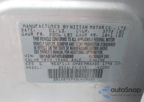 2013 Nissan Sentra Sv z USA, uszkodzony, nr VIN 3N1AB7AP4DL658080